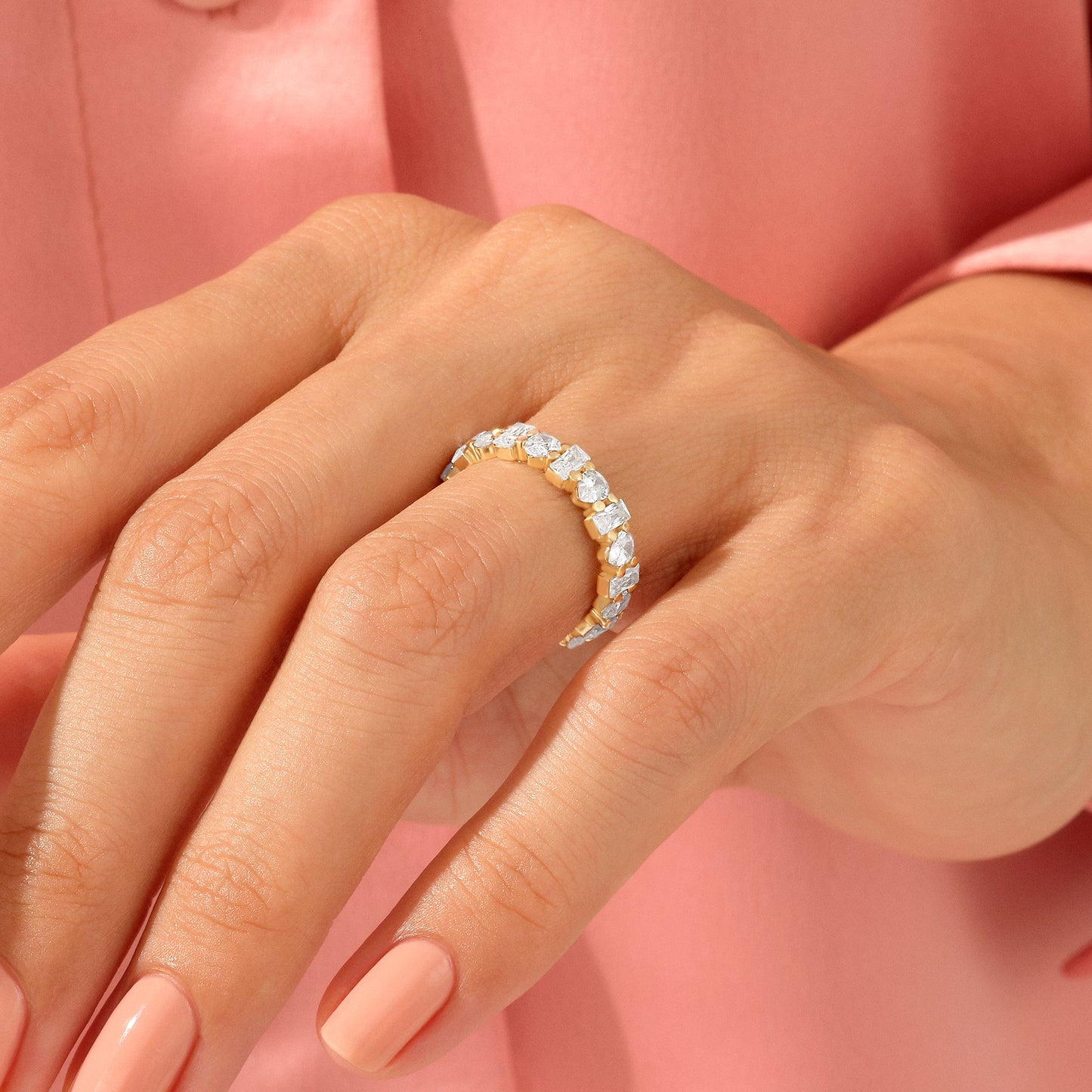 Pear Baguette Half Eternity Ring in Gold