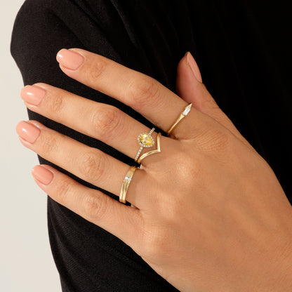 Pear Citrine Halo Solitaire Ring in Gold