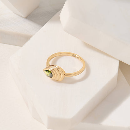 Pear Emerald Shell Ring in Gold