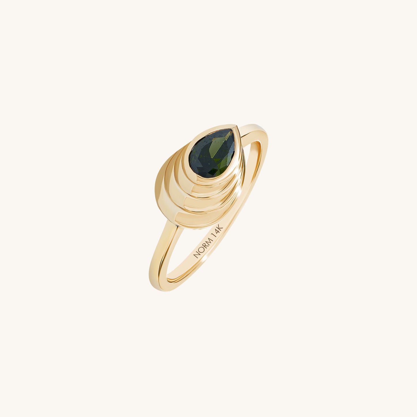 Pear Emerald Shell Ring in Gold