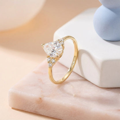 Pear Moissanite Engagement Ring in Gold