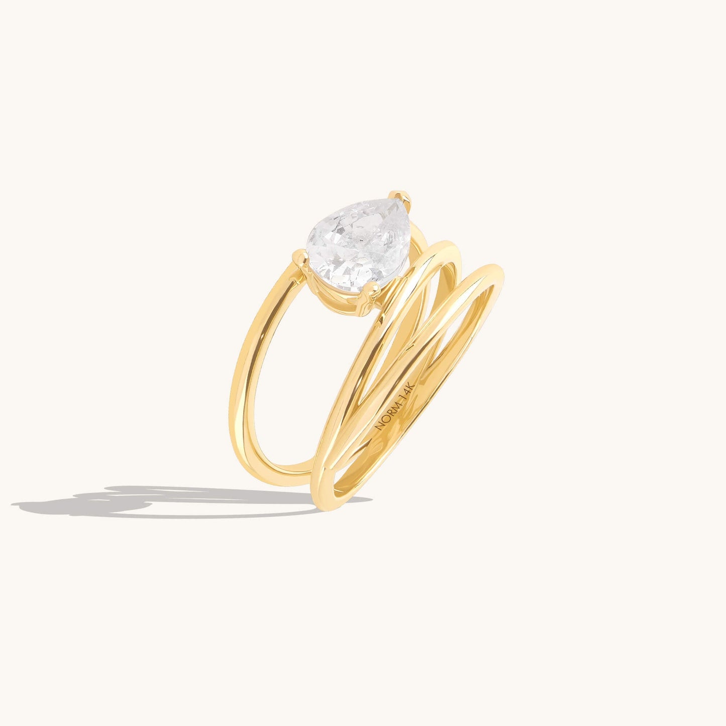 Pear Moissanite Solitaire Spiral Ring in Gold