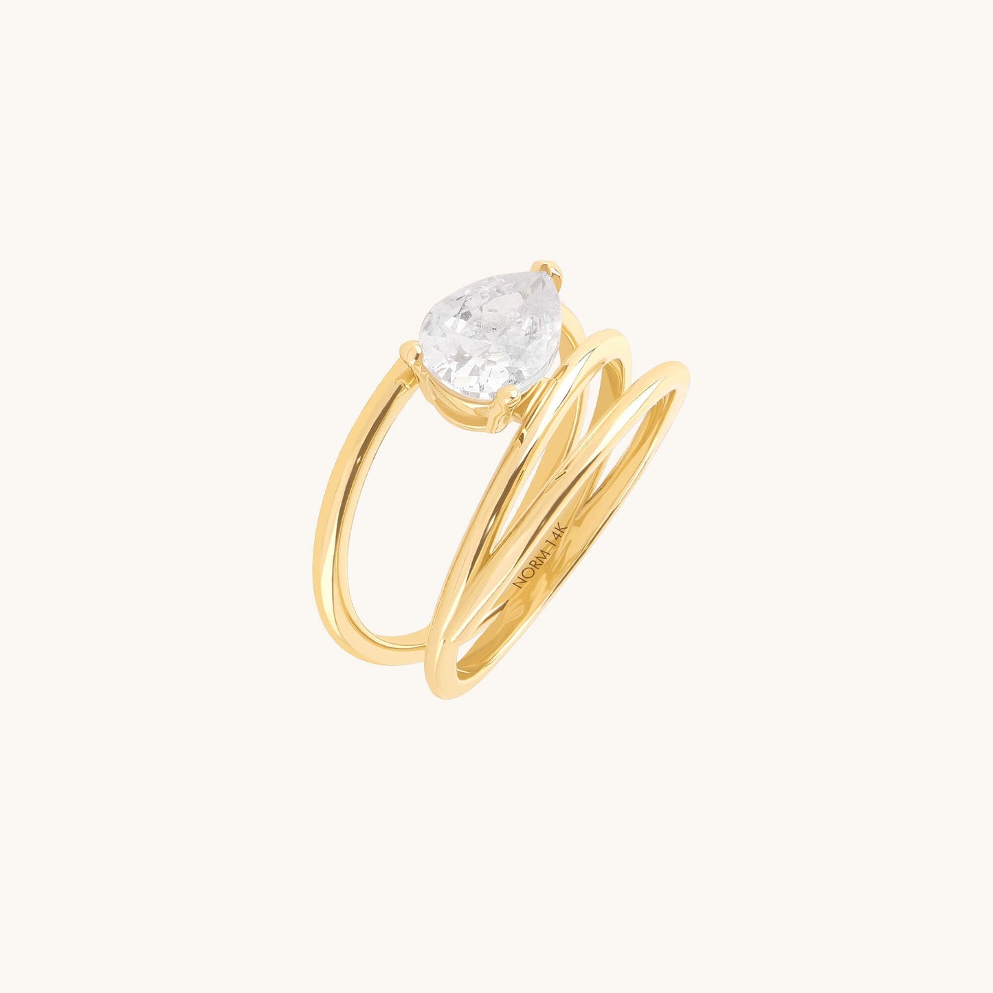 Pear Moissanite Solitaire Spiral Ring in Gold