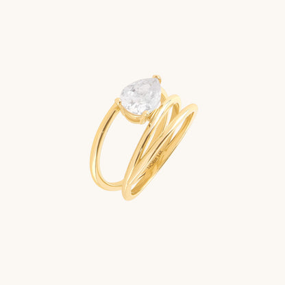 Pear Moissanite Solitaire Spiral Ring in Gold