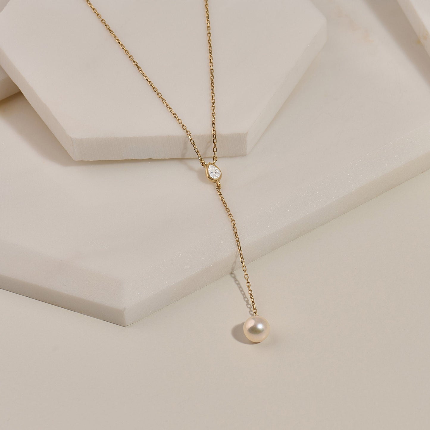 Pearl Drop Necklace in Gold