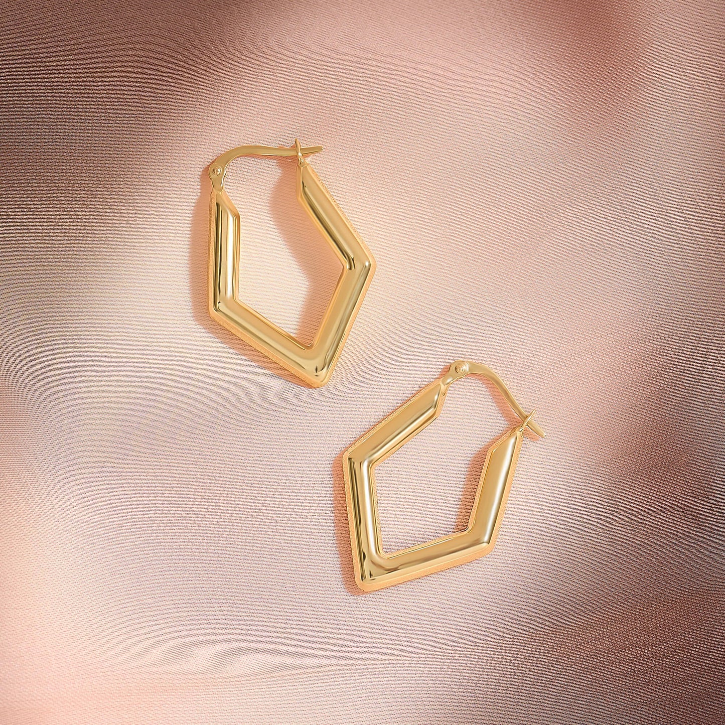 Pentagonal Hoop Earrings in Gold