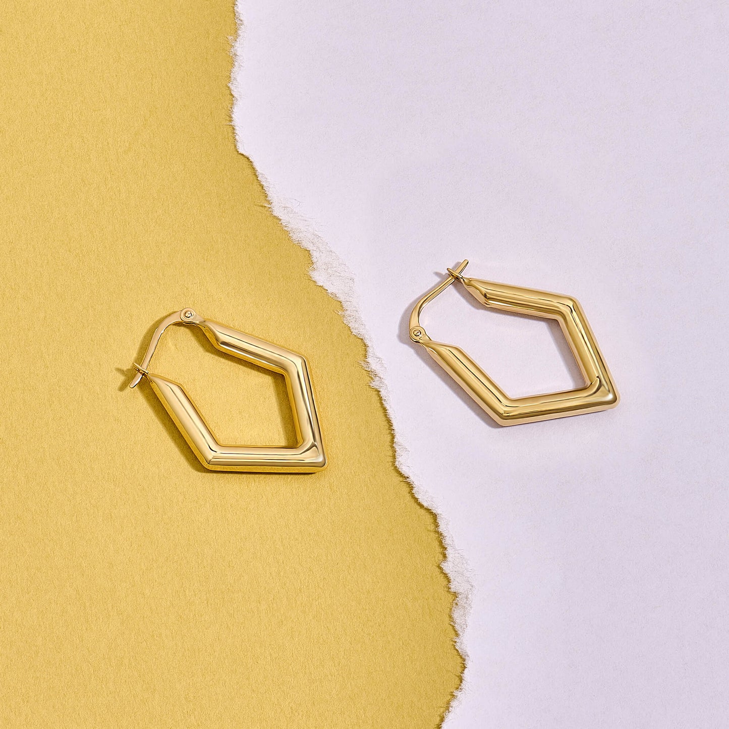 Pentagonal Hoop Earrings in Gold