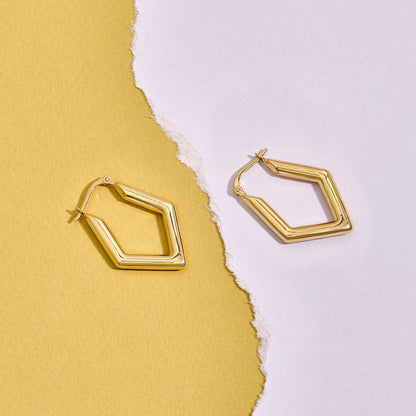 Pentagonal Hoop Earrings in Gold