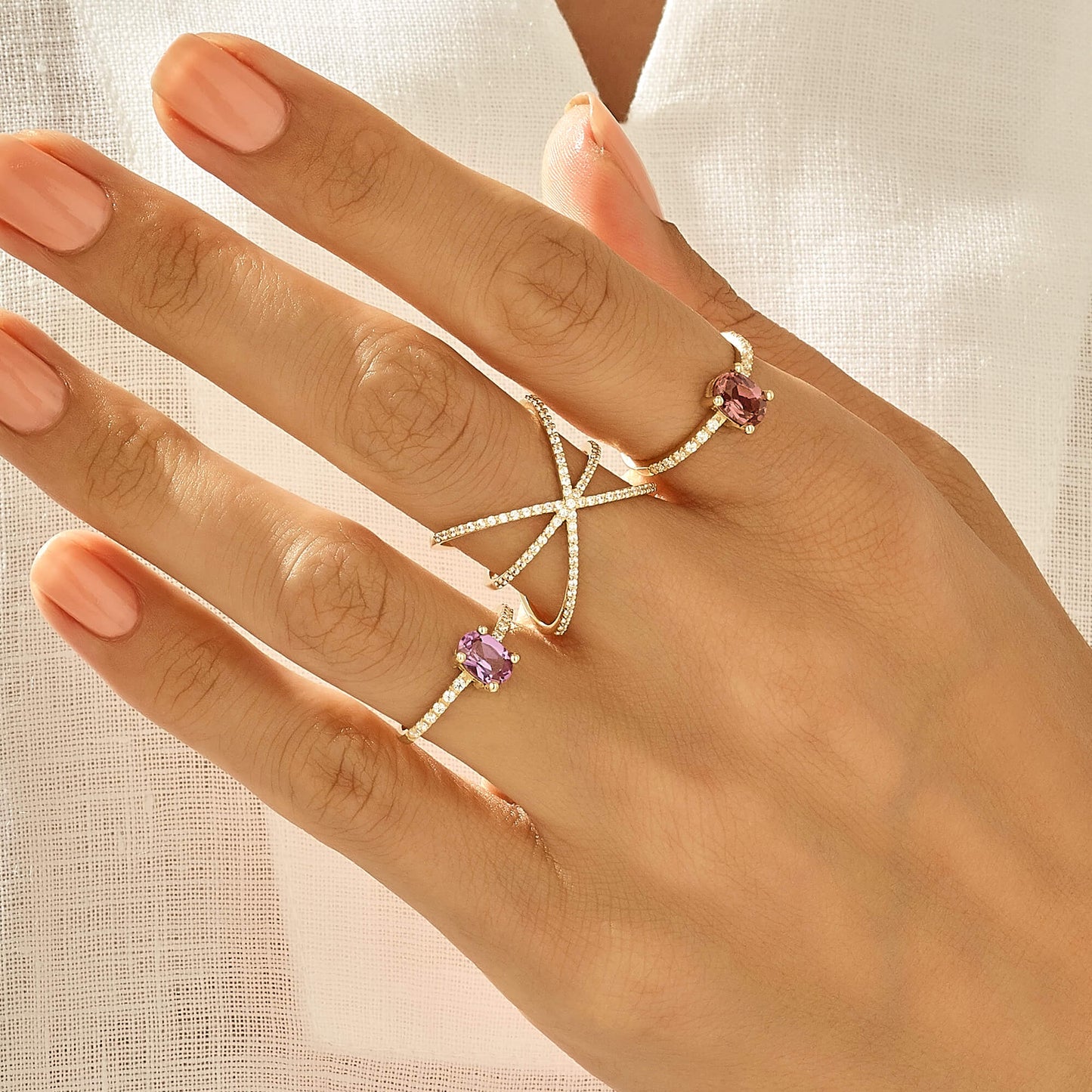 Pink Rhodolite Oval Solitaire Ring in Gold