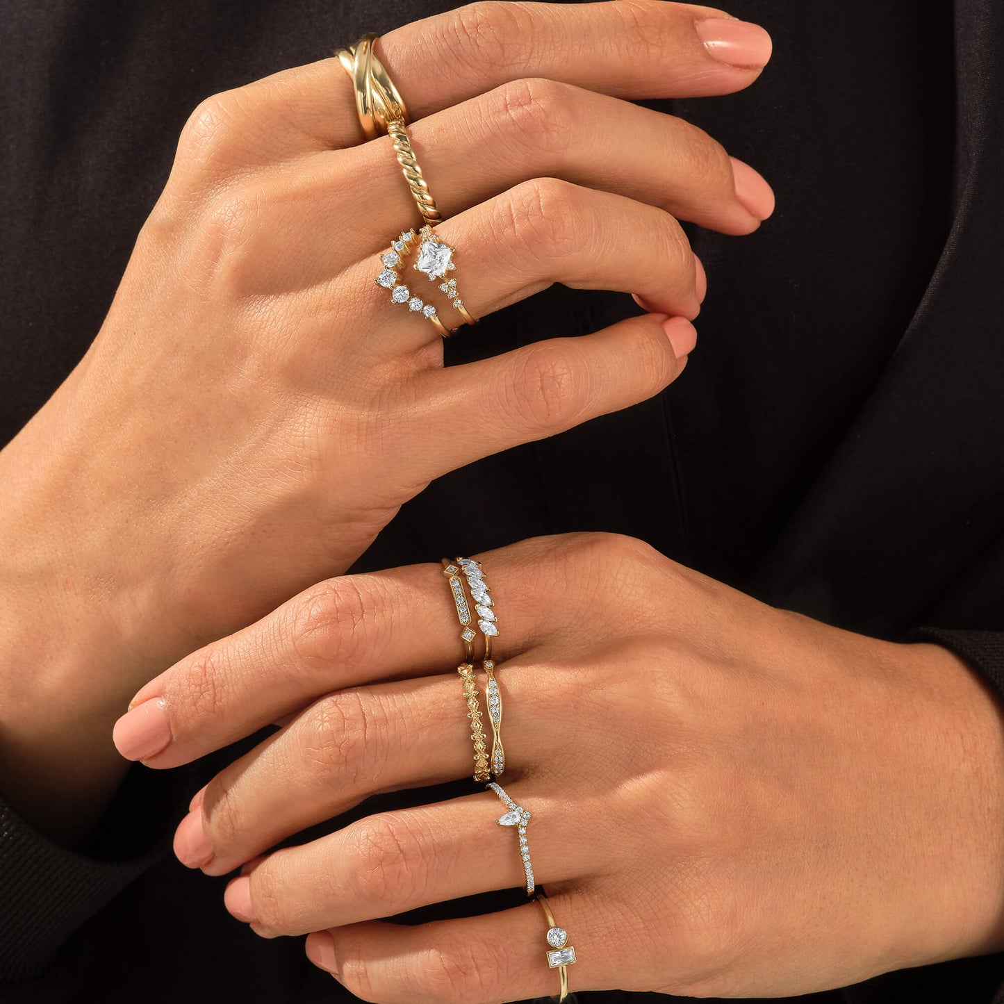 Premium Diamond Curved Ring in Gold