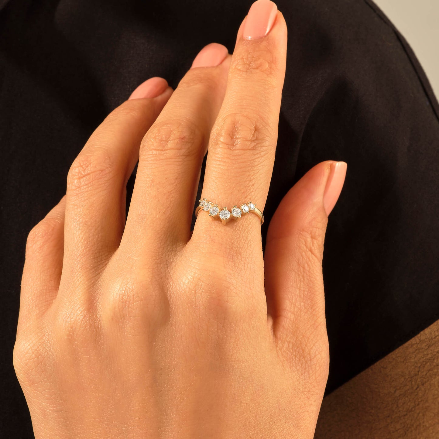 Premium Diamond Curved Ring in Gold