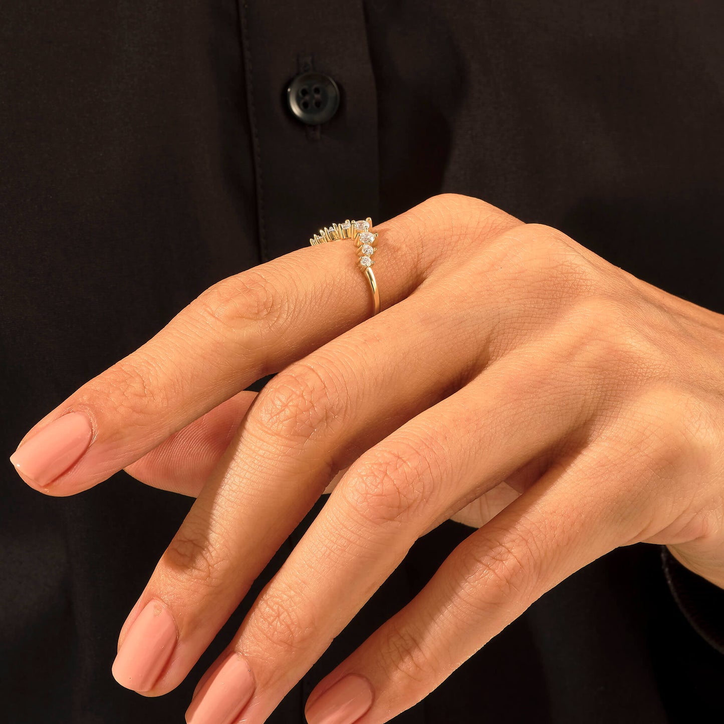 Premium Diamond Curved Ring in Gold