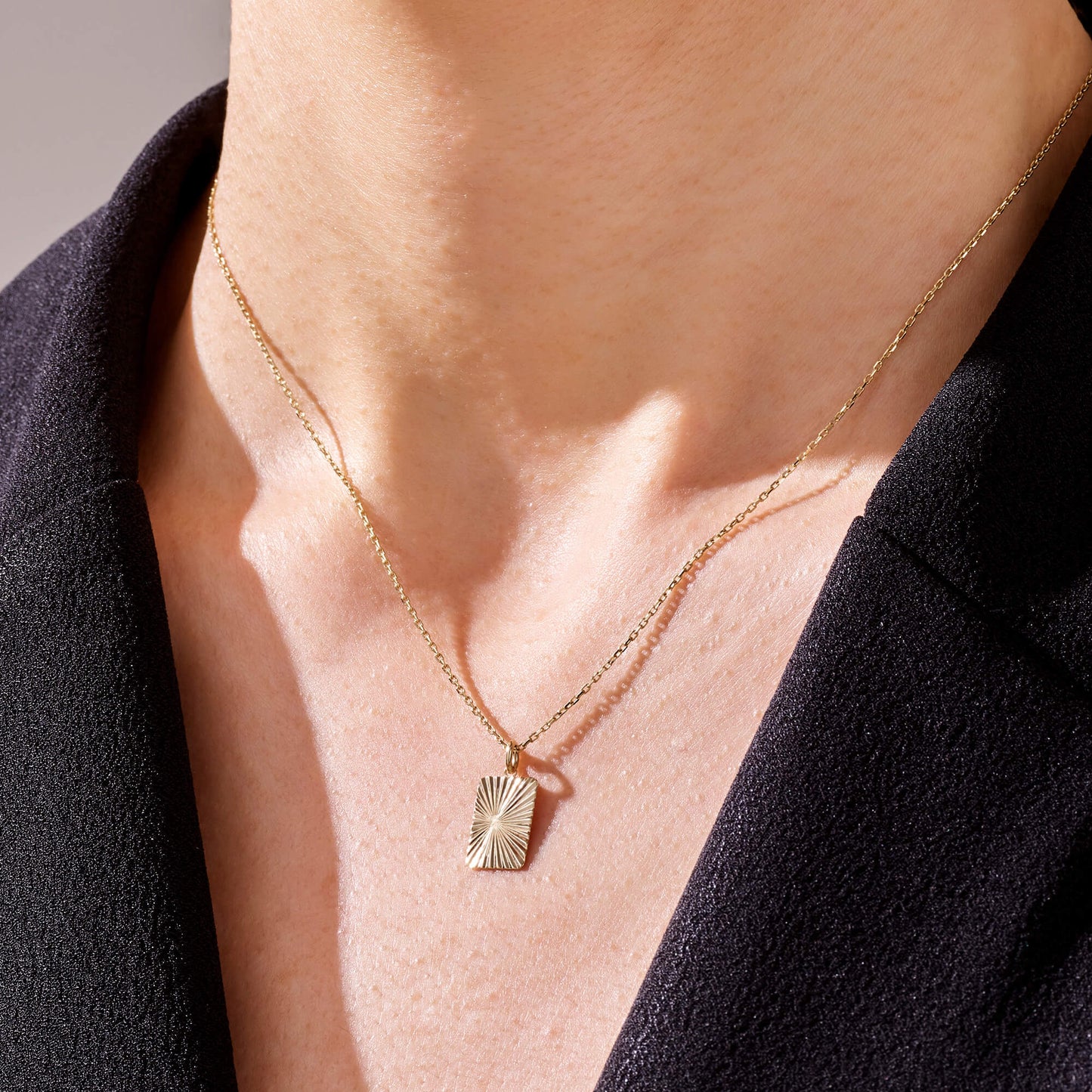 Rectangle Sun Necklace in Gold