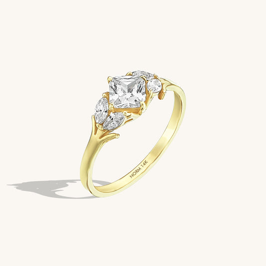 Princess Flower Engagement Ring in Gold