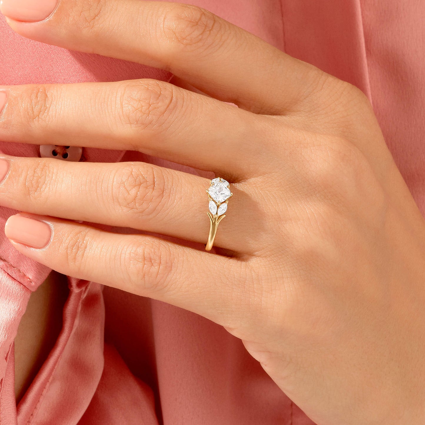 Princess Flower Engagement Ring in Gold