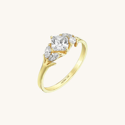 Princess Flower Engagement Ring in Gold