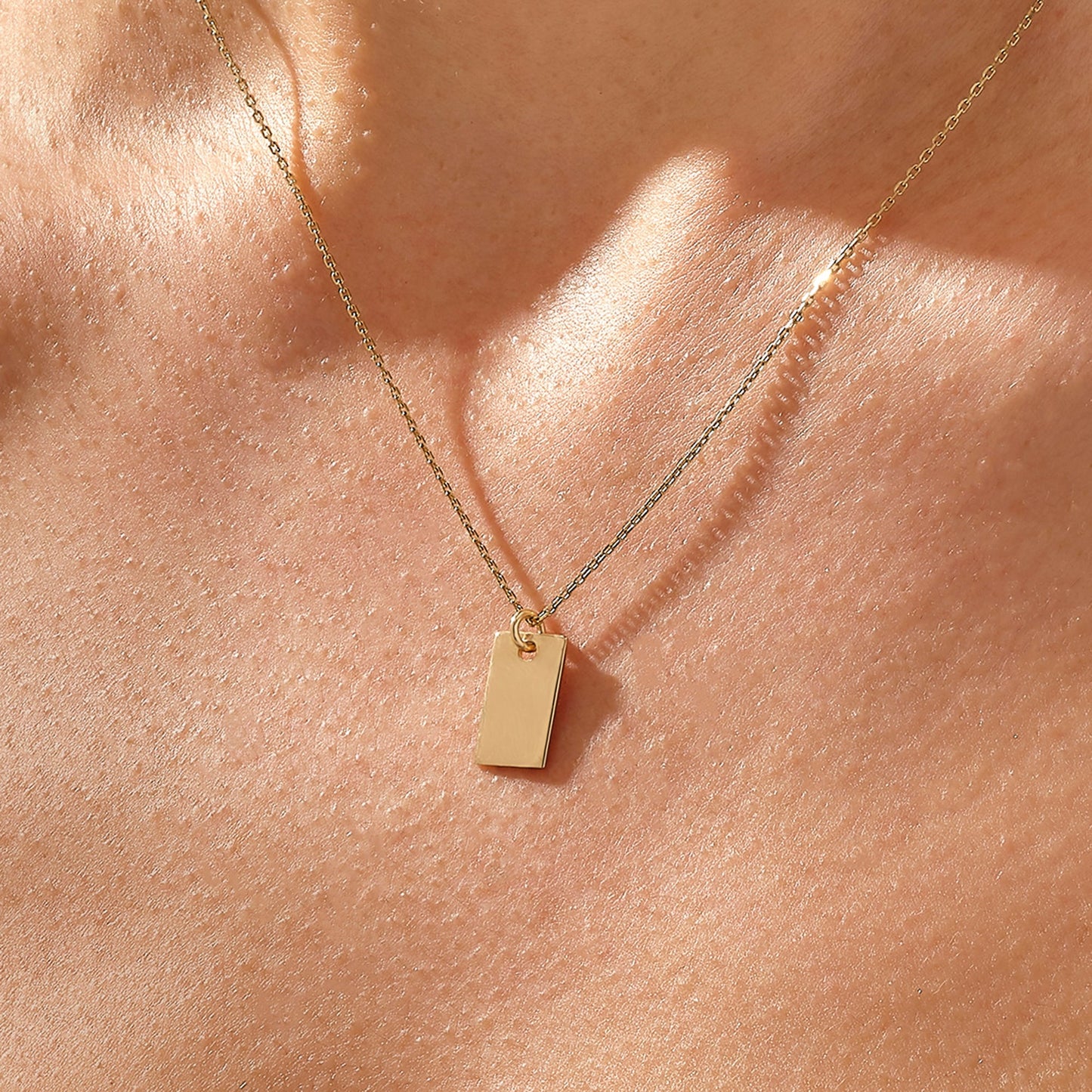 Rectangle Tag Necklace in Gold