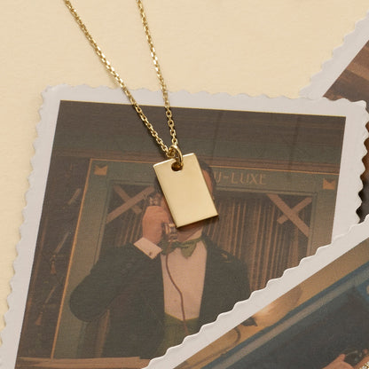 Rectangle Tag Necklace in Gold