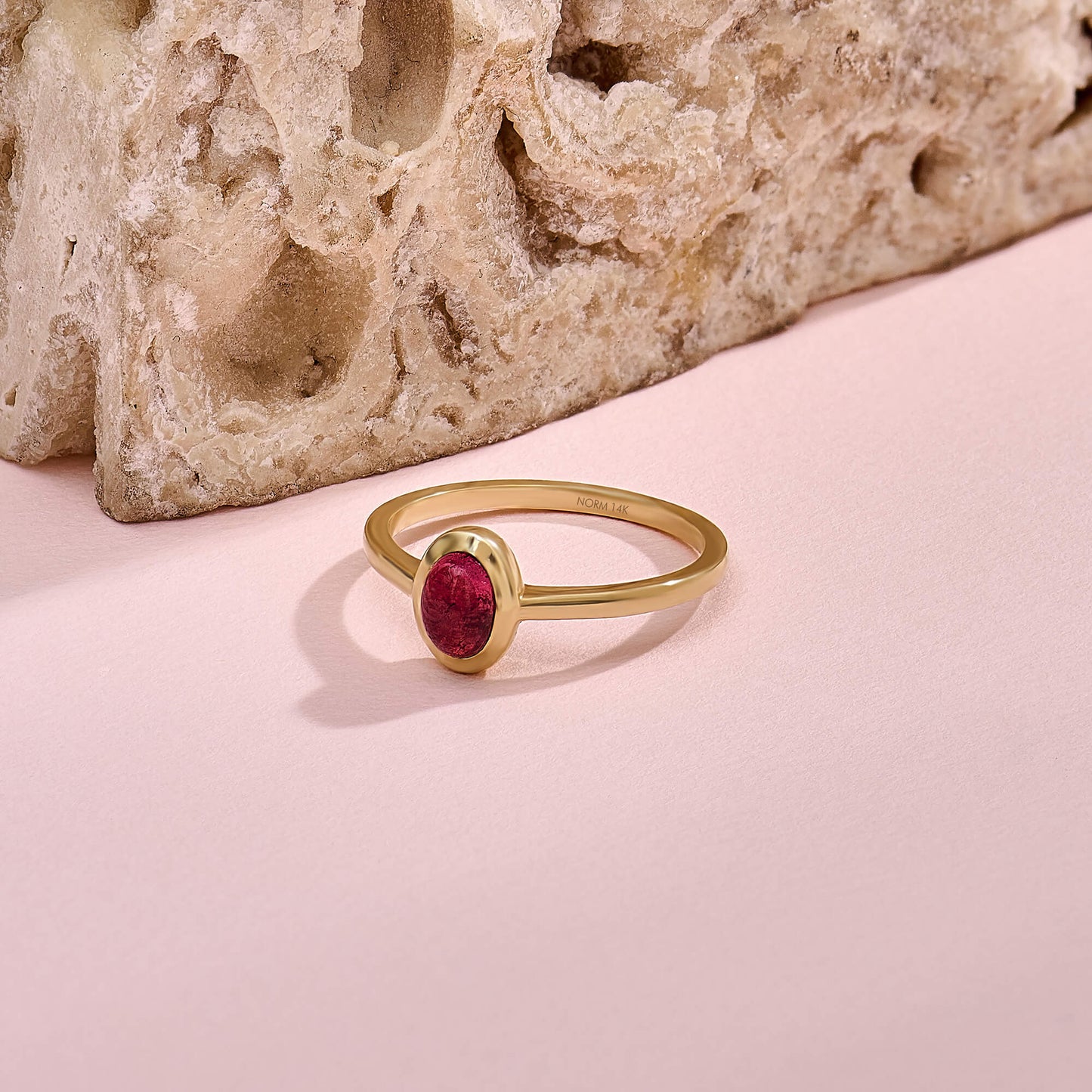 Red Tourmaline Bezel Solitaire Ring in Gold