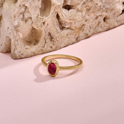 Red Tourmaline Bezel Solitaire Ring in Gold