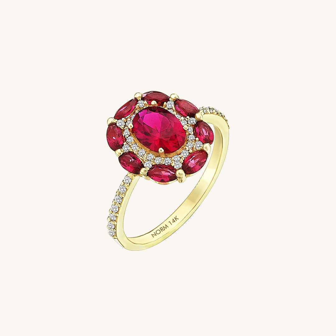 Ruby Floral Ring in Gold