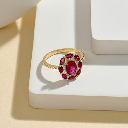 Ruby Floral Ring in Gold