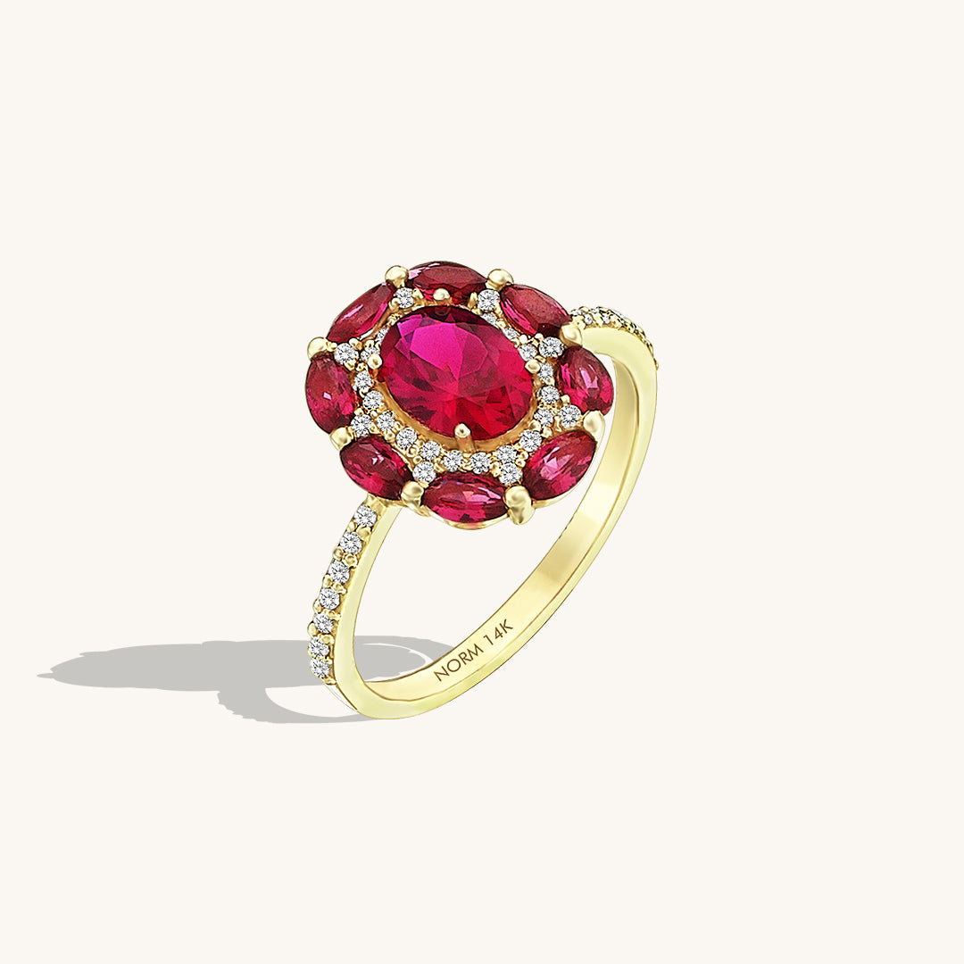 Ruby Floral Ring in Gold