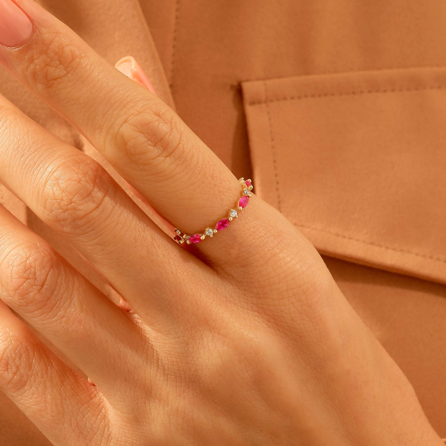 Ruby Marquise Band Ring in Gold