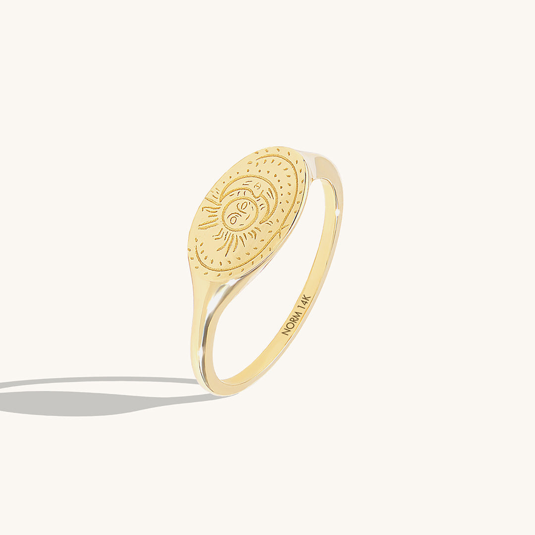 Sun and Moon Signet Ring in Gold