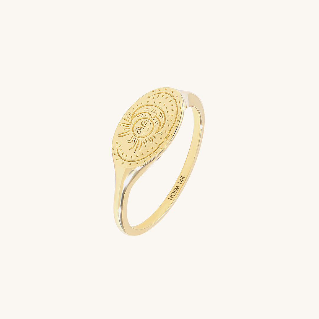 Sun and Moon Signet Ring in Gold