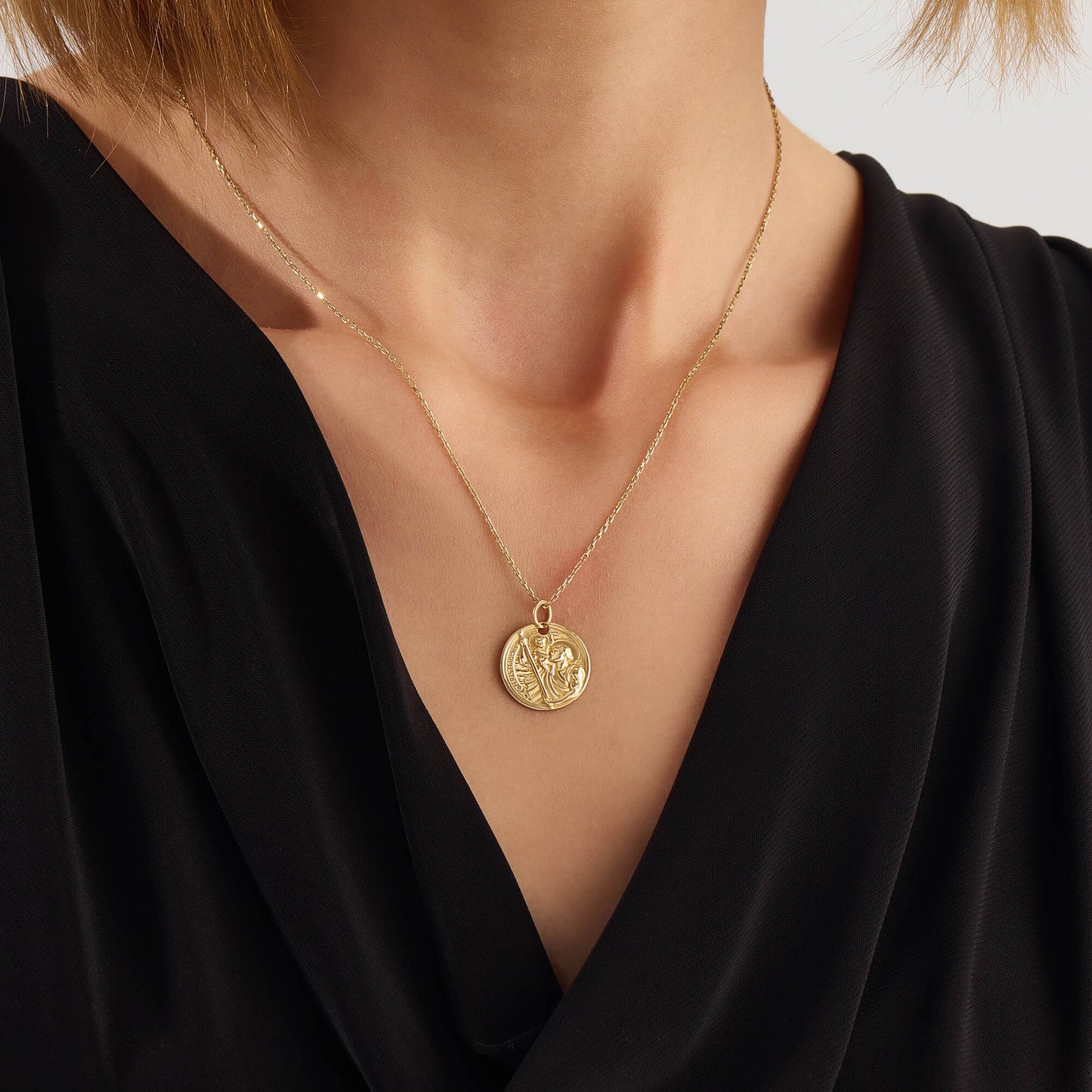 Saint Christopher Coin Necklace in Gold