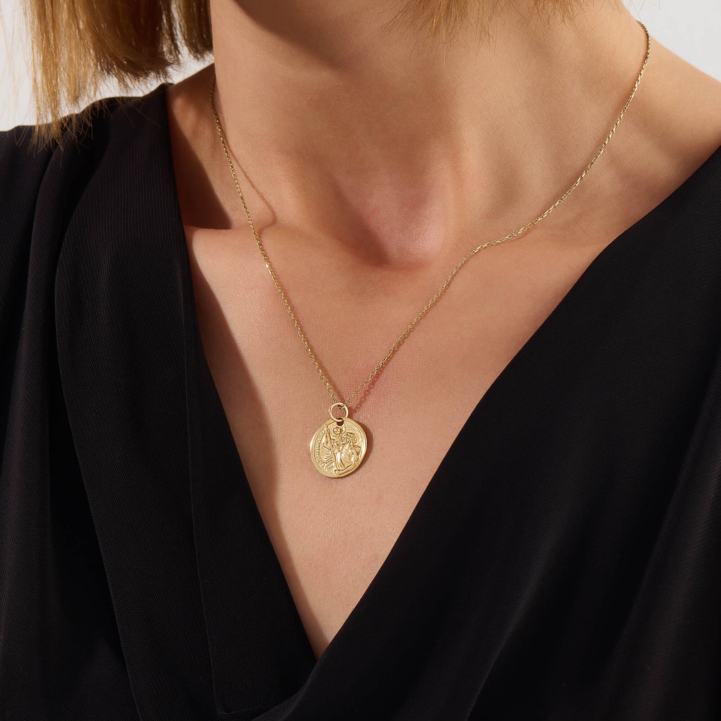 Saint Christopher Coin Necklace in Gold