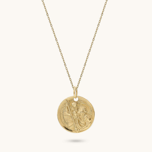 Saint Christopher Coin Necklace in Gold