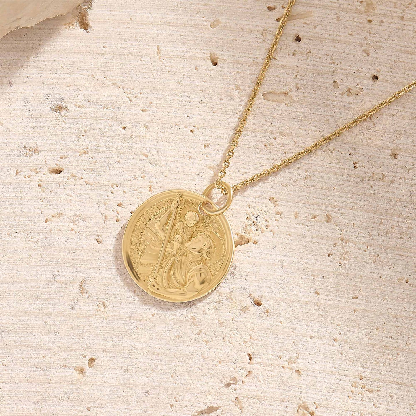Saint Christopher Coin Necklace in Gold