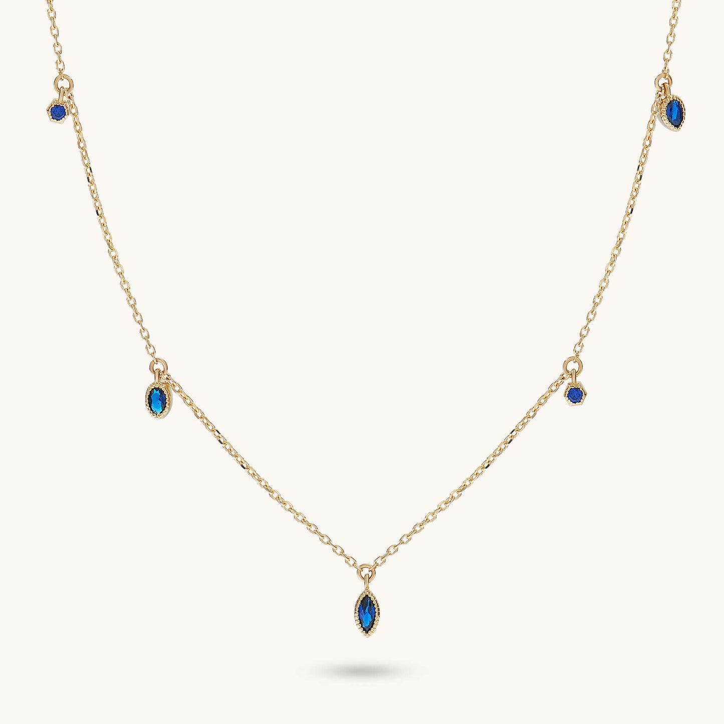 Sapphire Bezel Station Necklace in Gold