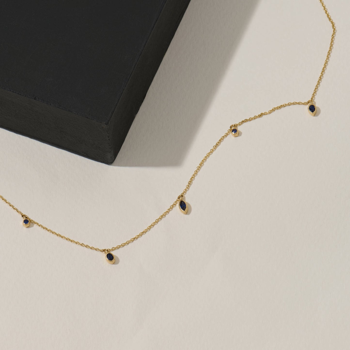 Sapphire Bezel Station Necklace in Gold