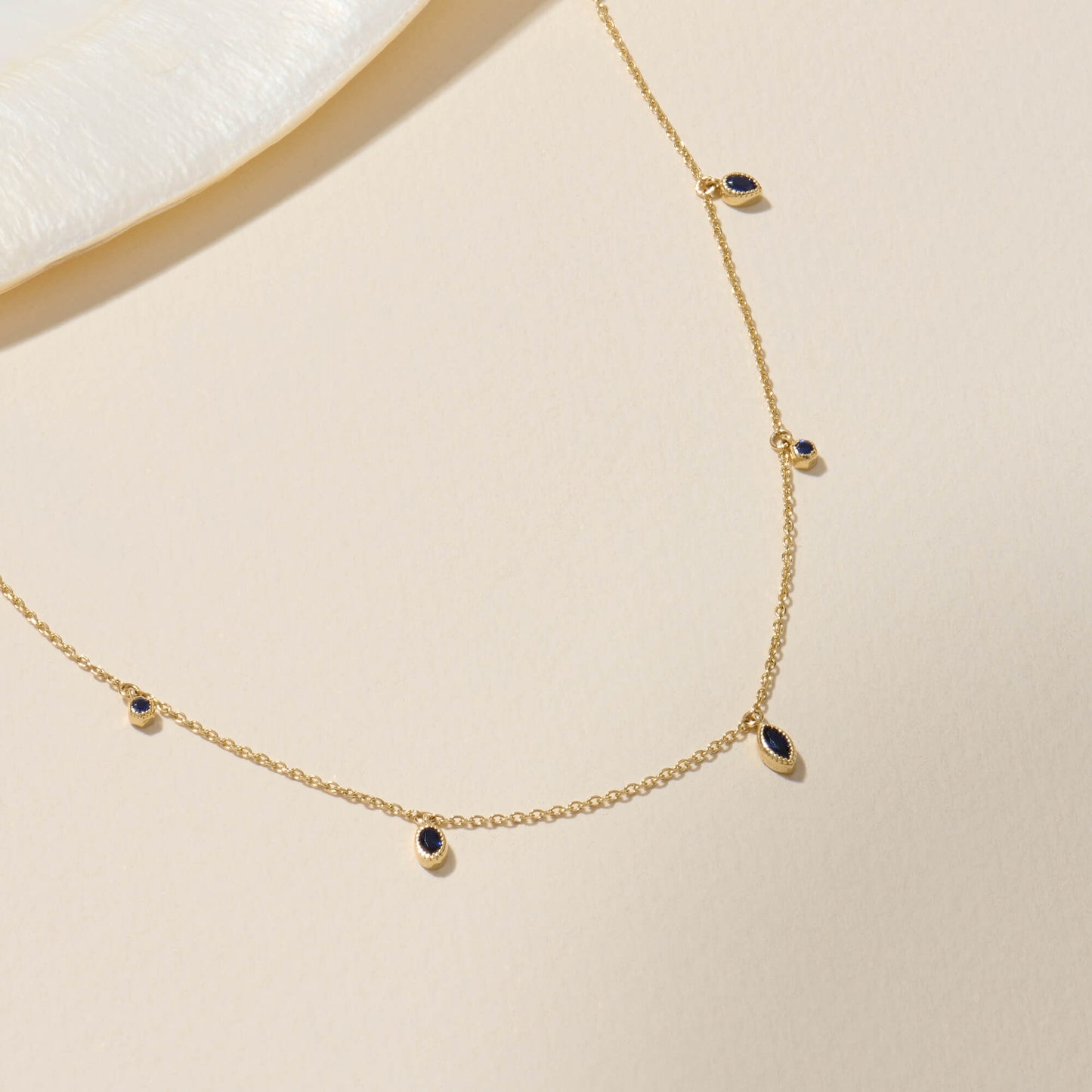 Sapphire Bezel Station Necklace in Gold