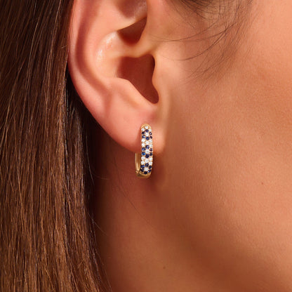 Sapphire Daisy Flower Huggie Earrings in Gold