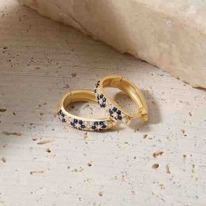 Sapphire Daisy Flower Huggie Earrings in Gold