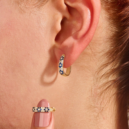 Sapphire Daisy Flower Huggie Earrings in Gold