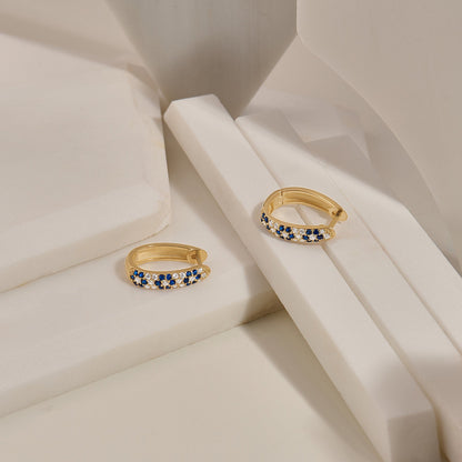 Sapphire Daisy Flower Huggie Earrings in Gold