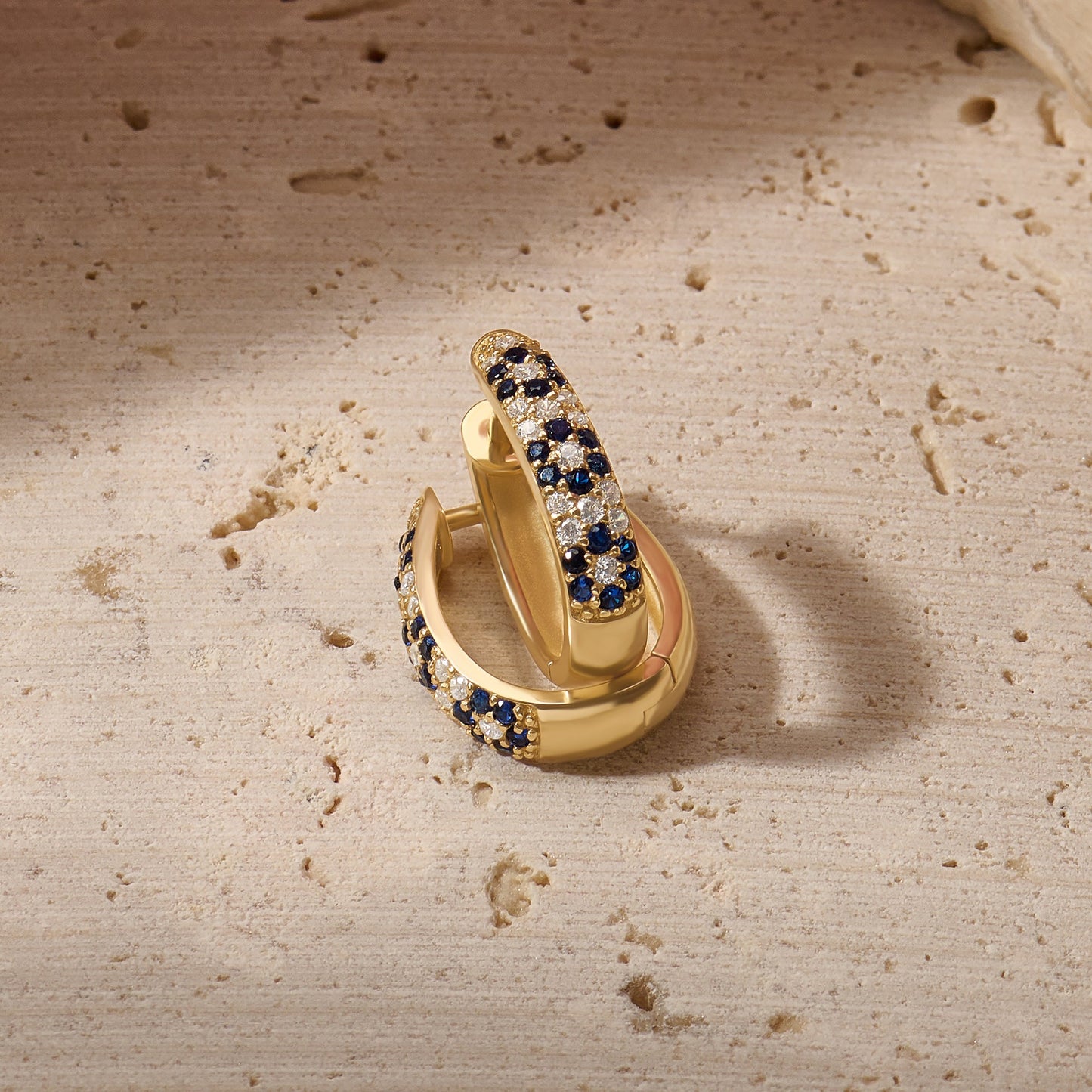 Sapphire Daisy Flower Huggie Earrings in Gold