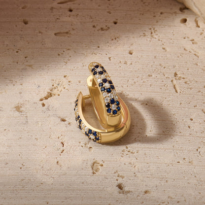 Sapphire Daisy Flower Huggie Earrings in Gold