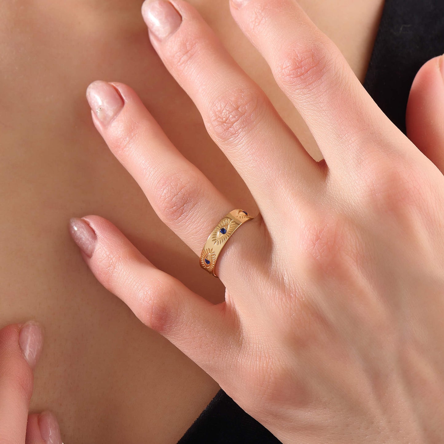Sapphire Evil Eye Band Ring in Gold