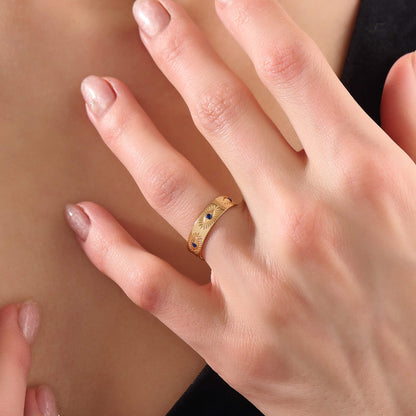 Sapphire Evil Eye Band Ring in Gold
