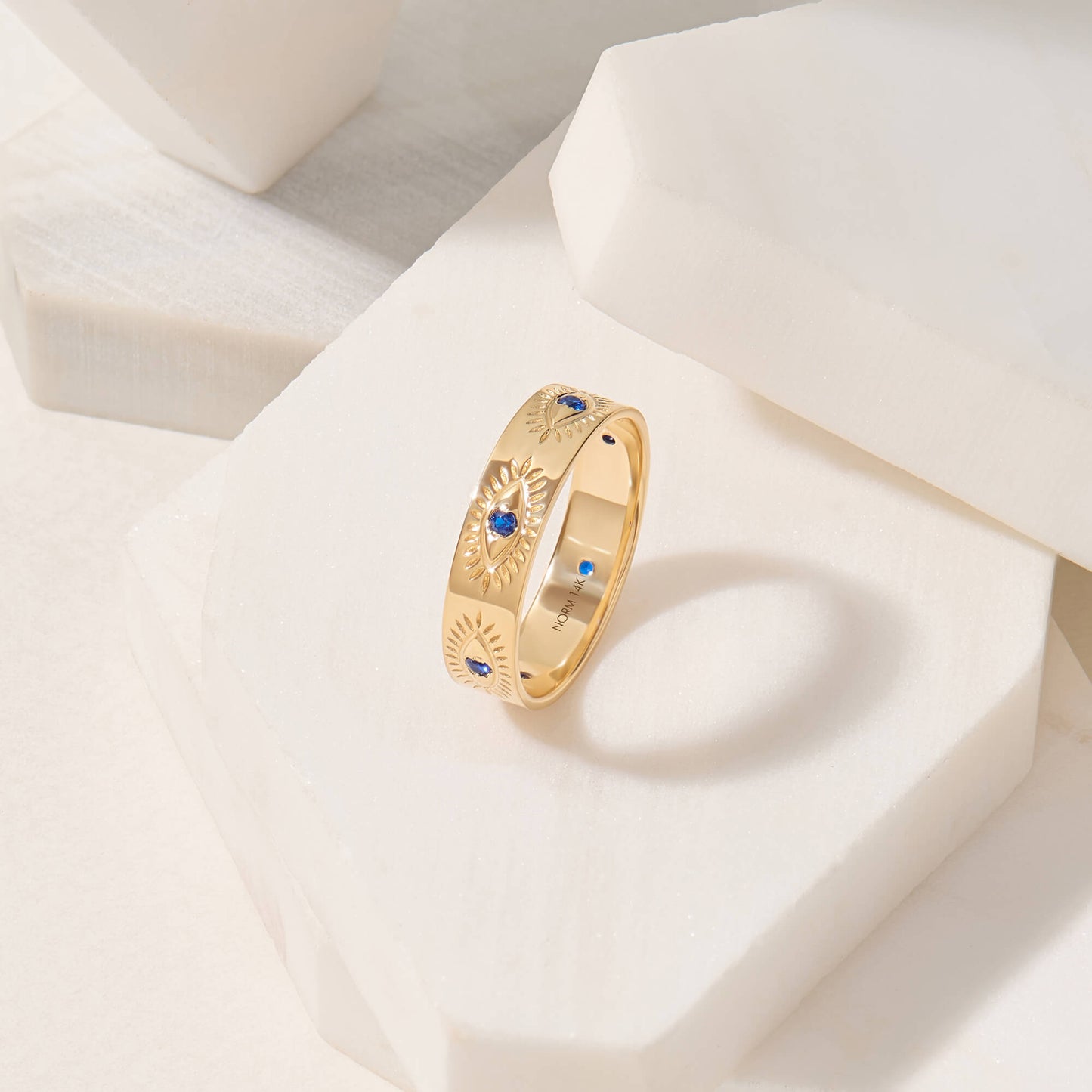 Sapphire Evil Eye Band Ring in Gold
