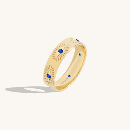 Sapphire Evil Eye Band Ring in Gold