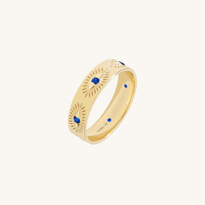 Sapphire Evil Eye Band Ring in Gold