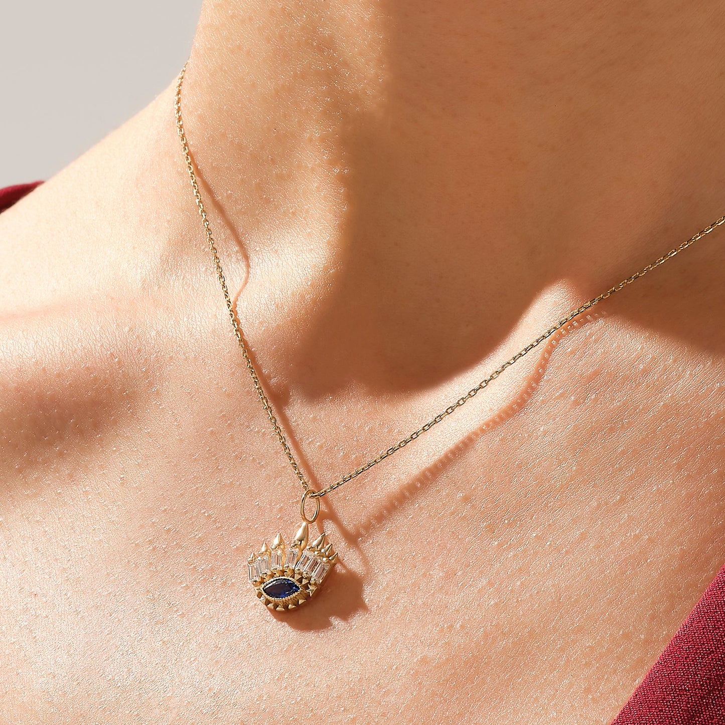 Sapphire Evil Eye Necklace in Gold