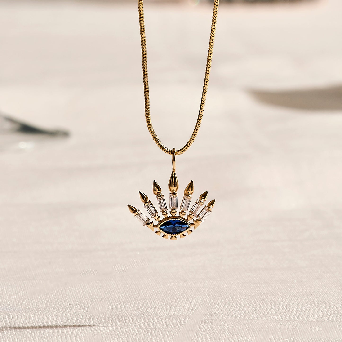 Sapphire Evil Eye Necklace in Gold